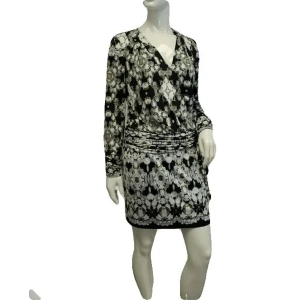 Cache Dress Womens Large Black Long Sleeve Ruched Stretch Office Career Cocktail